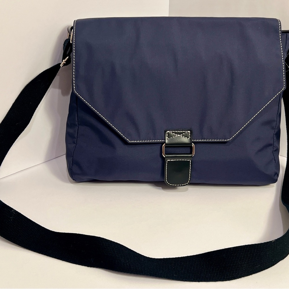 Maxx New York Blue and Black Crossbody Bag with Flap-Over Design